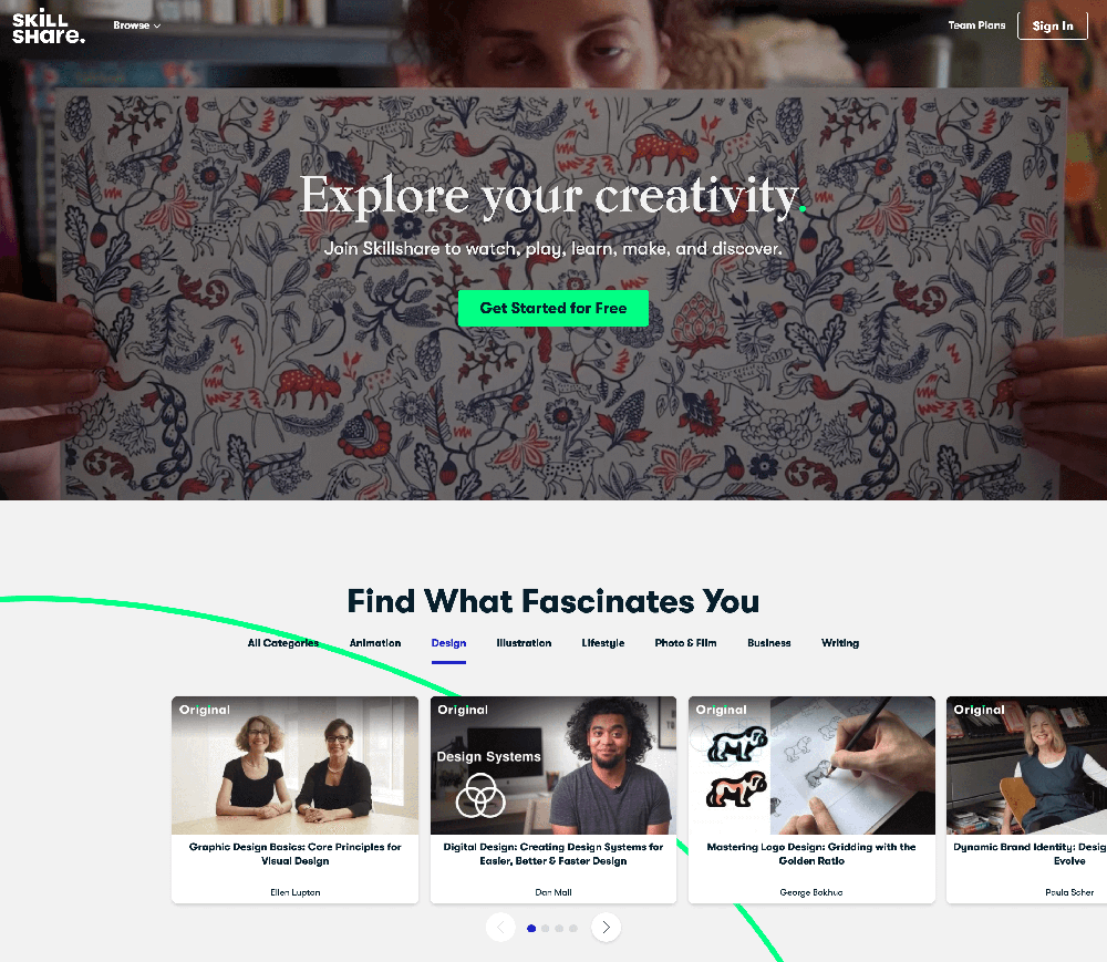 Screenshot of Skillshare.com.